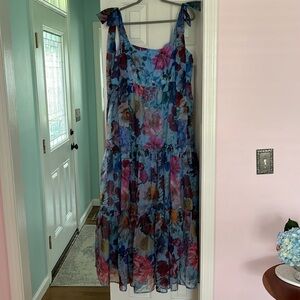 Blue coral sundress with bows on shoulders XL